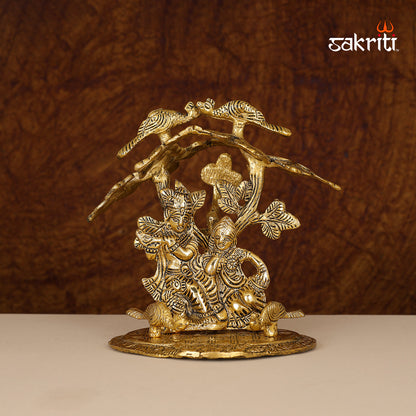 Aluminium Radha Krishna with Tree – 7 Inch Height | Radha Krishna Idol with Tree for Pooja & Temple