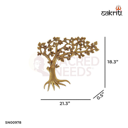 Brass Tree Mounted – 18.3 Inch Height | Brass Tree with Decorative Elements for Temple