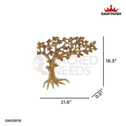 Brass Tree Mounted – 18.3 Inch Height | Brass Tree with Decorative Elements for Temple