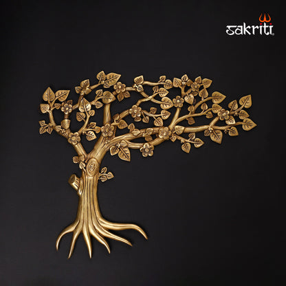 Brass Tree Mounted – 18.3 Inch Height | Brass Tree with Decorative Elements for Temple