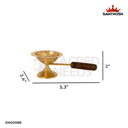Brass Dhoopkal with WH – 2 Inch Height | Brass Dhoop Holder with Wooden Handle for Puja