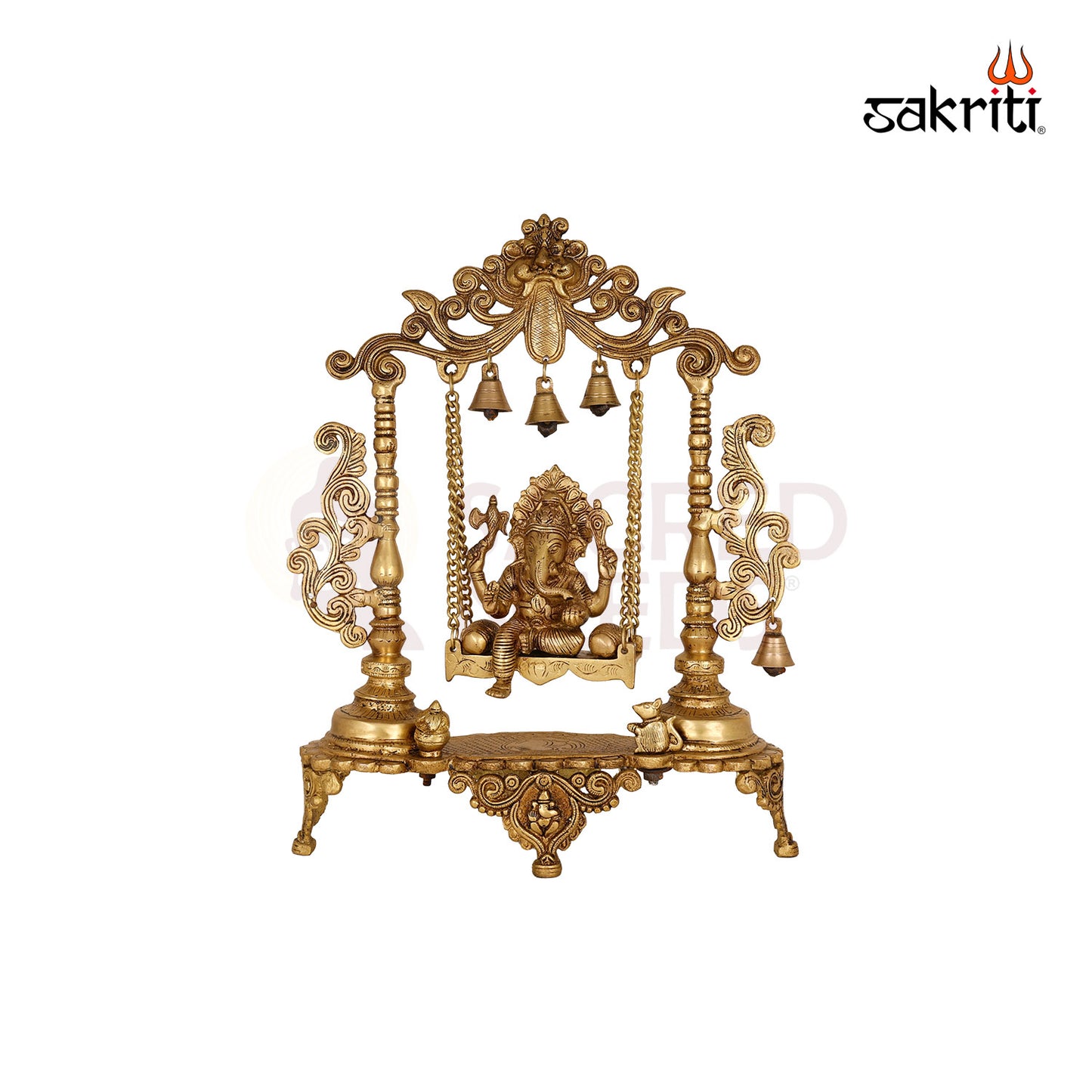 Brass Ganesha with Jhula – 18.3 Inch Height | Large Ganesha on Jhula Idol for Home Temple