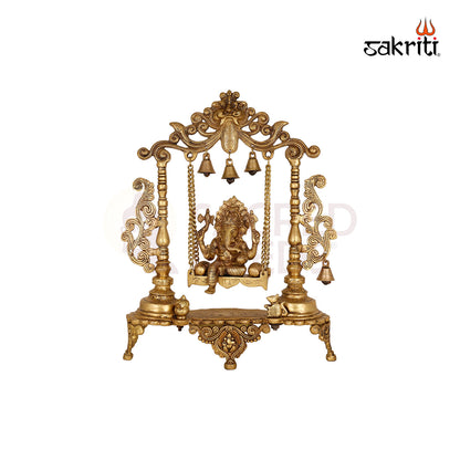 Brass Ganesha with Jhula – 18.3 Inch Height | Large Ganesha on Jhula Idol for Home Temple
