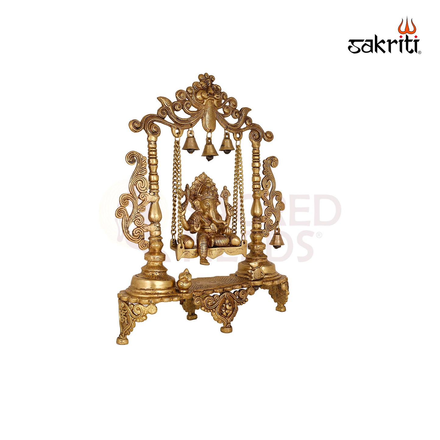 Brass Ganesha with Jhula – 18.3 Inch Height | Large Ganesha on Jhula Idol for Home Temple