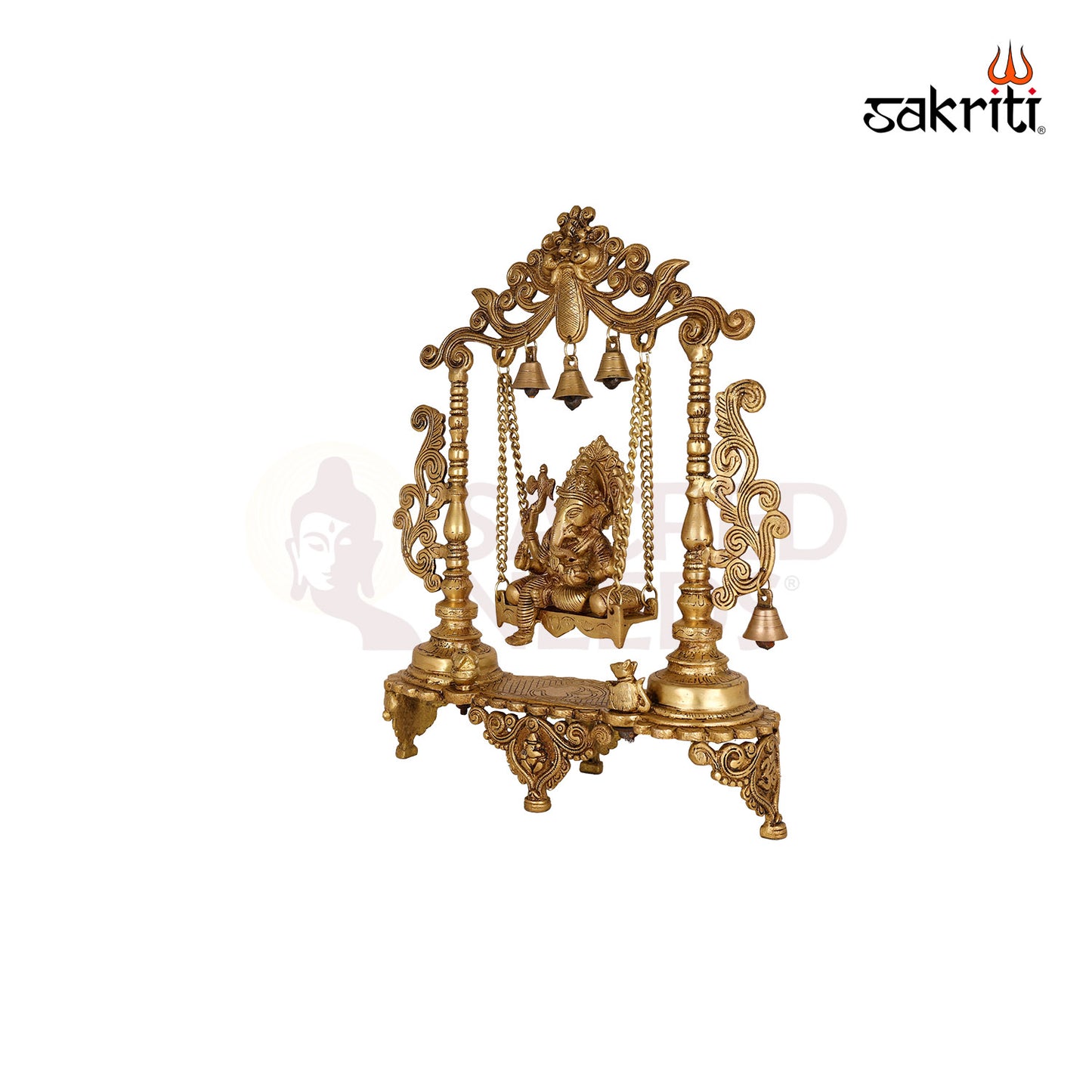 Brass Ganesha with Jhula – 18.3 Inch Height | Large Ganesha on Jhula Idol for Home Temple