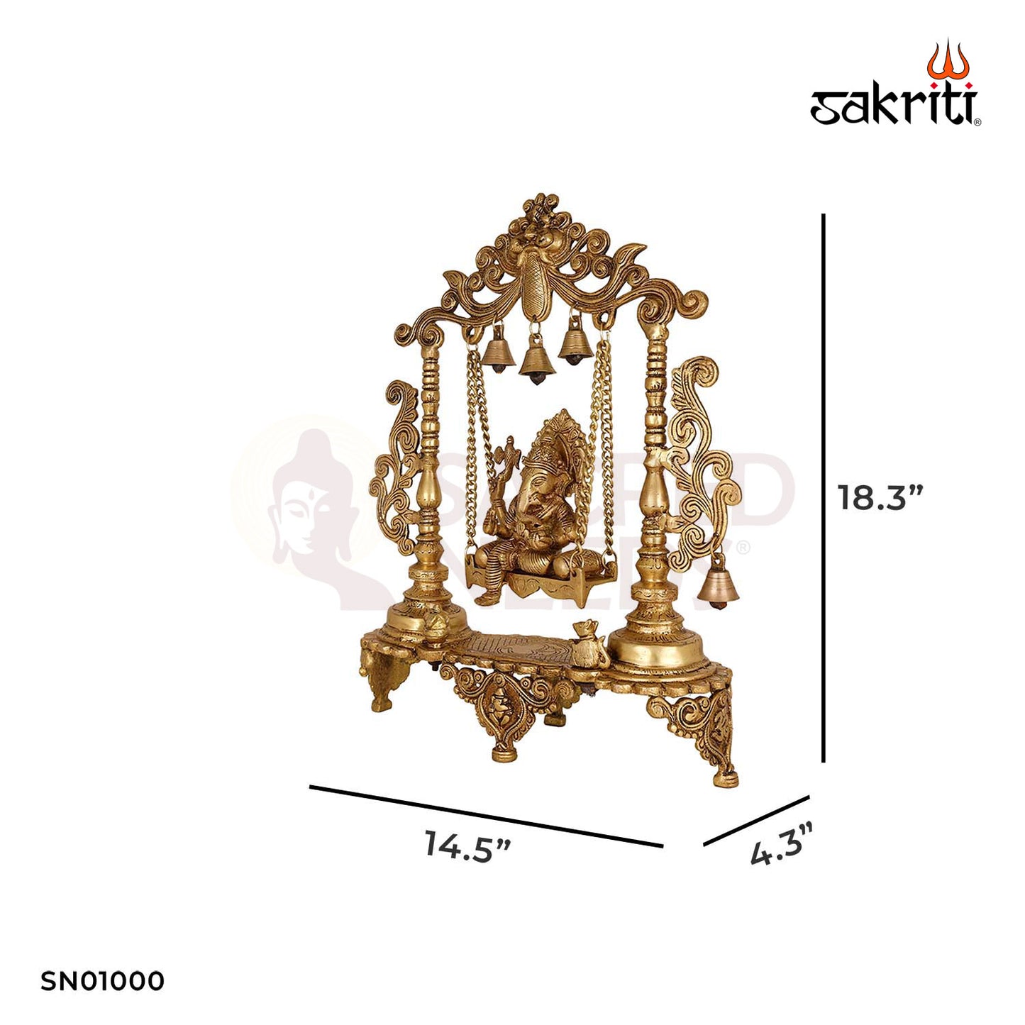 Brass Ganesha with Jhula – 18.3 Inch Height | Large Ganesha on Jhula Idol for Home Temple
