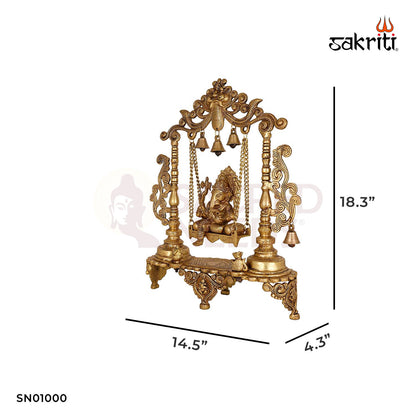 Brass Ganesha with Jhula – 18.3 Inch Height | Large Ganesha on Jhula Idol for Home Temple