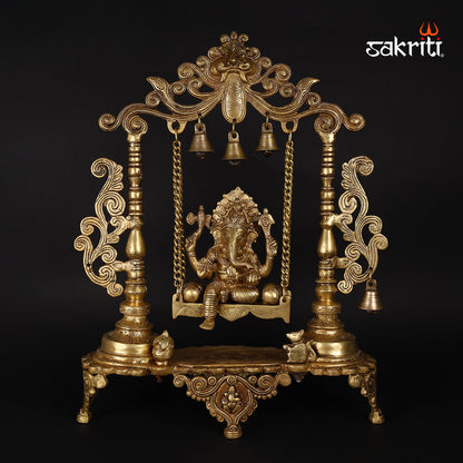 Brass Ganesha with Jhula – 18.3 Inch Height | Large Ganesha on Jhula Idol for Home Temple
