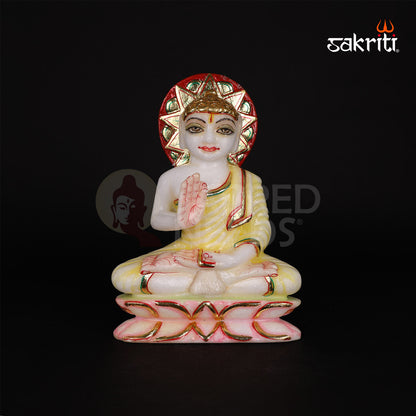 Marble Gowtham (Red & Green) – 7 Inch Height | Colorful Marble Buddha Statue for Home