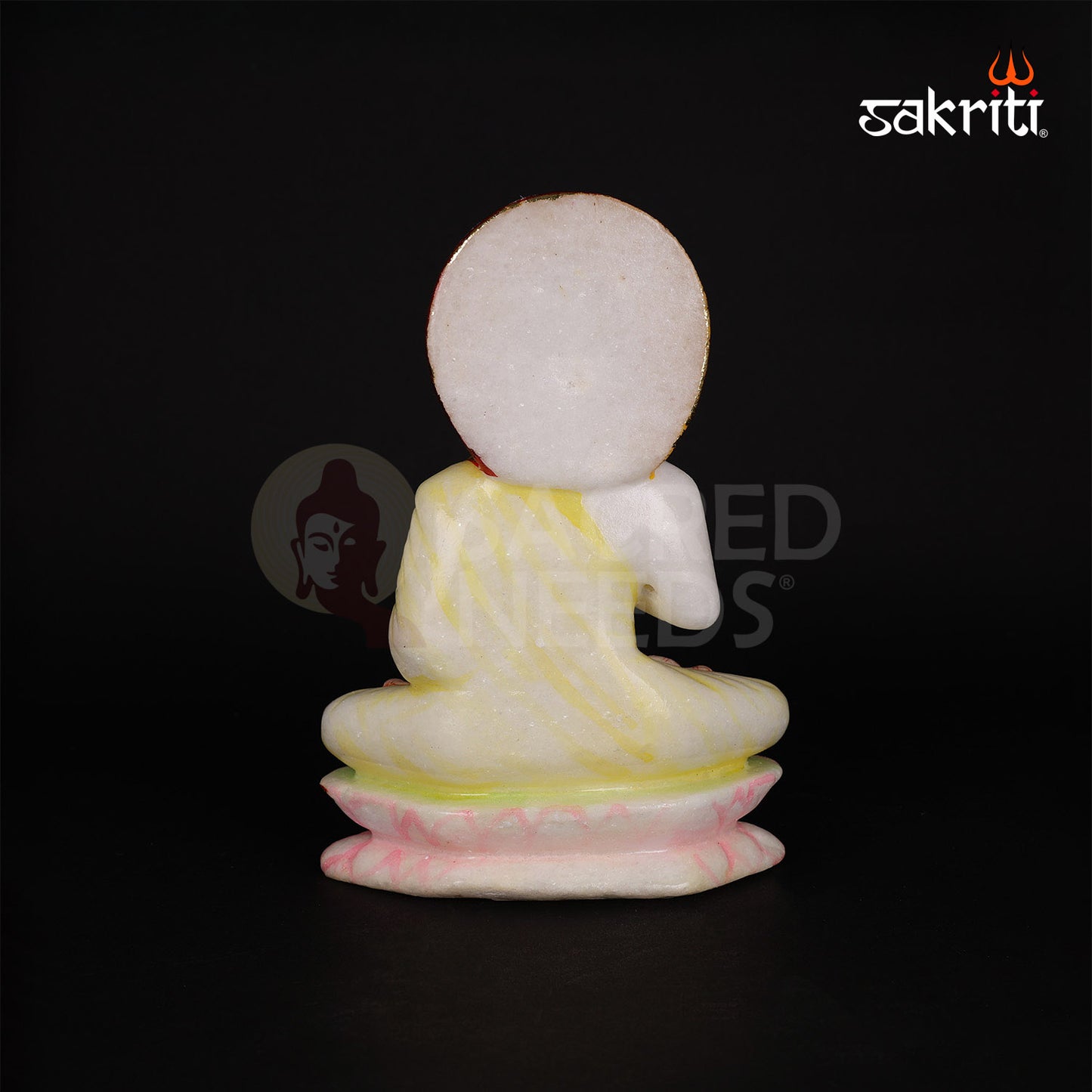 Marble Gowtham (Red & Green) – 7 Inch Height | Colorful Marble Buddha Statue for Home
