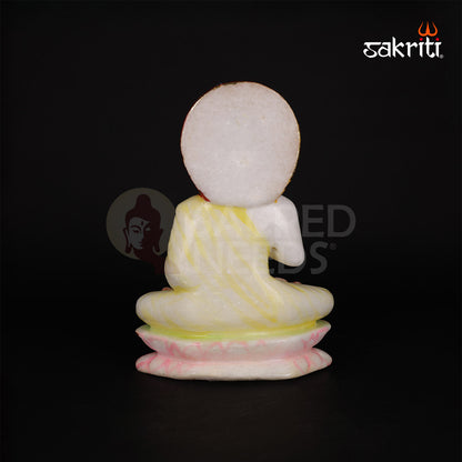Marble Gowtham (Red & Green) – 7 Inch Height | Colorful Marble Buddha Statue for Home