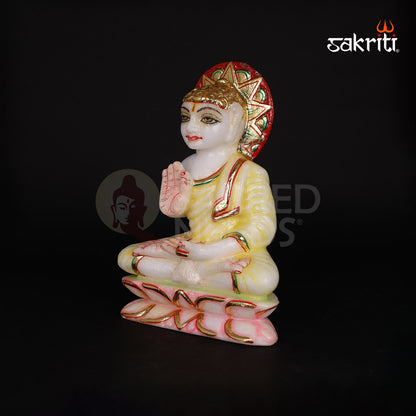Marble Gowtham (Red & Green) – 7 Inch Height | Colorful Marble Buddha Statue for Home