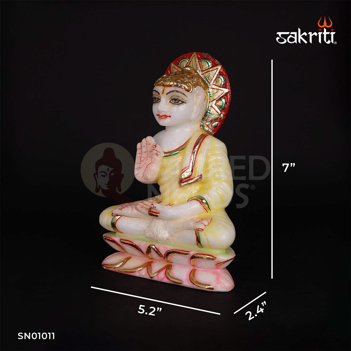 Marble Gowtham (Red & Green) – 7 Inch Height | Colorful Marble Buddha Statue for Home