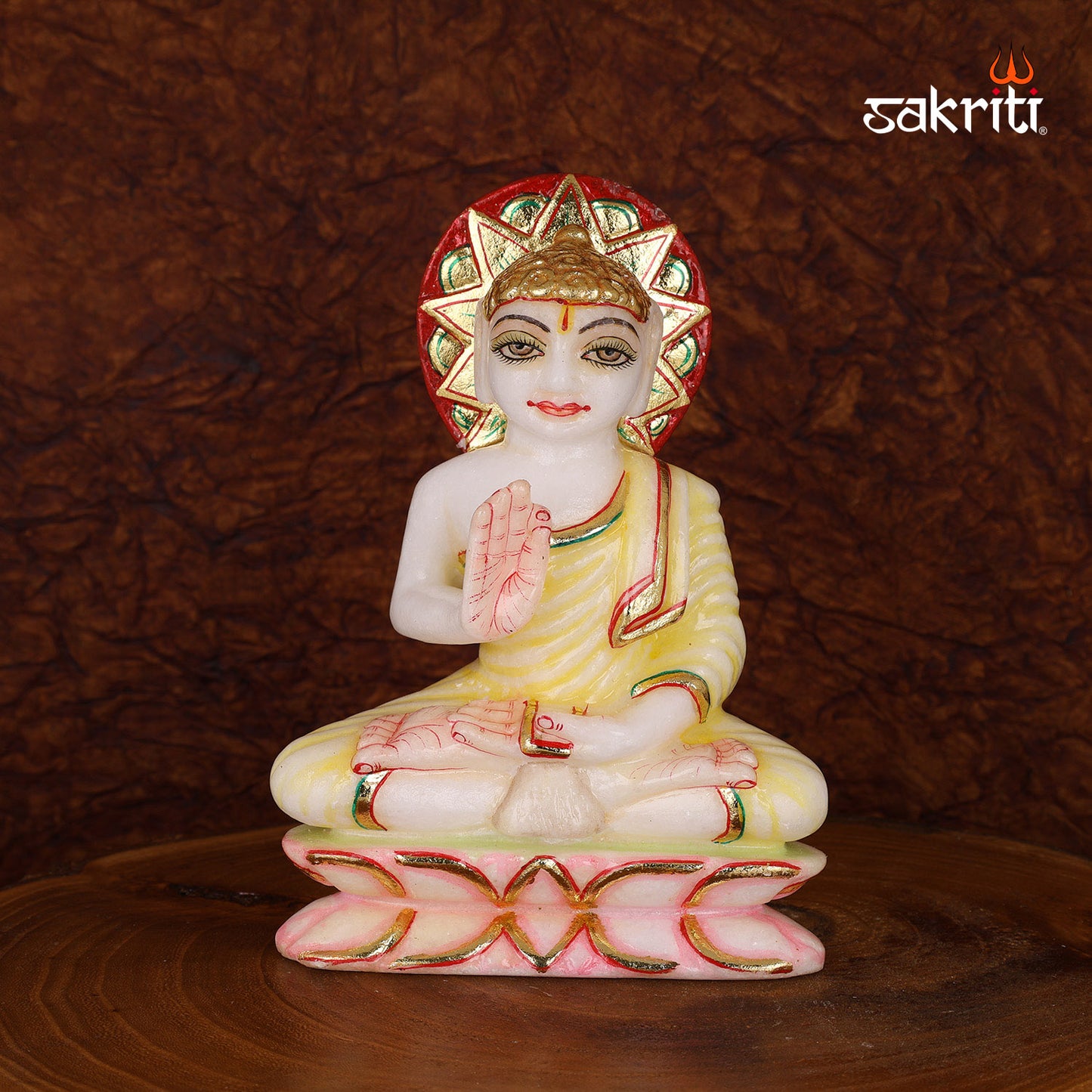 Marble Gowtham (Red & Green) – 7 Inch Height | Colorful Marble Buddha Statue for Home