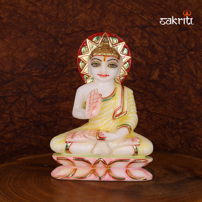 Marble Gowtham (Red & Green) – 7 Inch Height | Colorful Marble Buddha Statue for Home