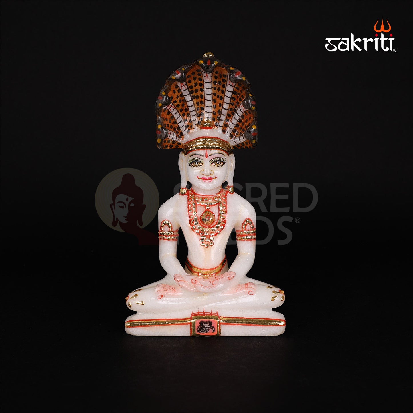 Marble Jain Tirthankar with Snake – 7 Inch Height | White Marble Tirthankar Statue with Serpent Canopy for Pooja Decor