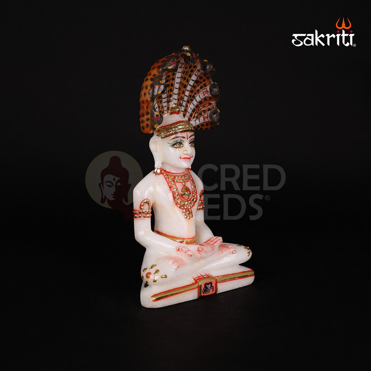 Marble Jain Tirthankar with Snake – 7 Inch Height | White Marble Tirthankar Statue with Serpent Canopy for Pooja Decor
