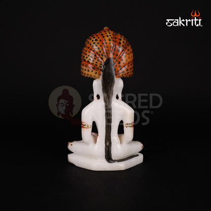 Marble Jain Tirthankar with Snake – 7 Inch Height | White Marble Tirthankar Statue with Serpent Canopy for Pooja Decor