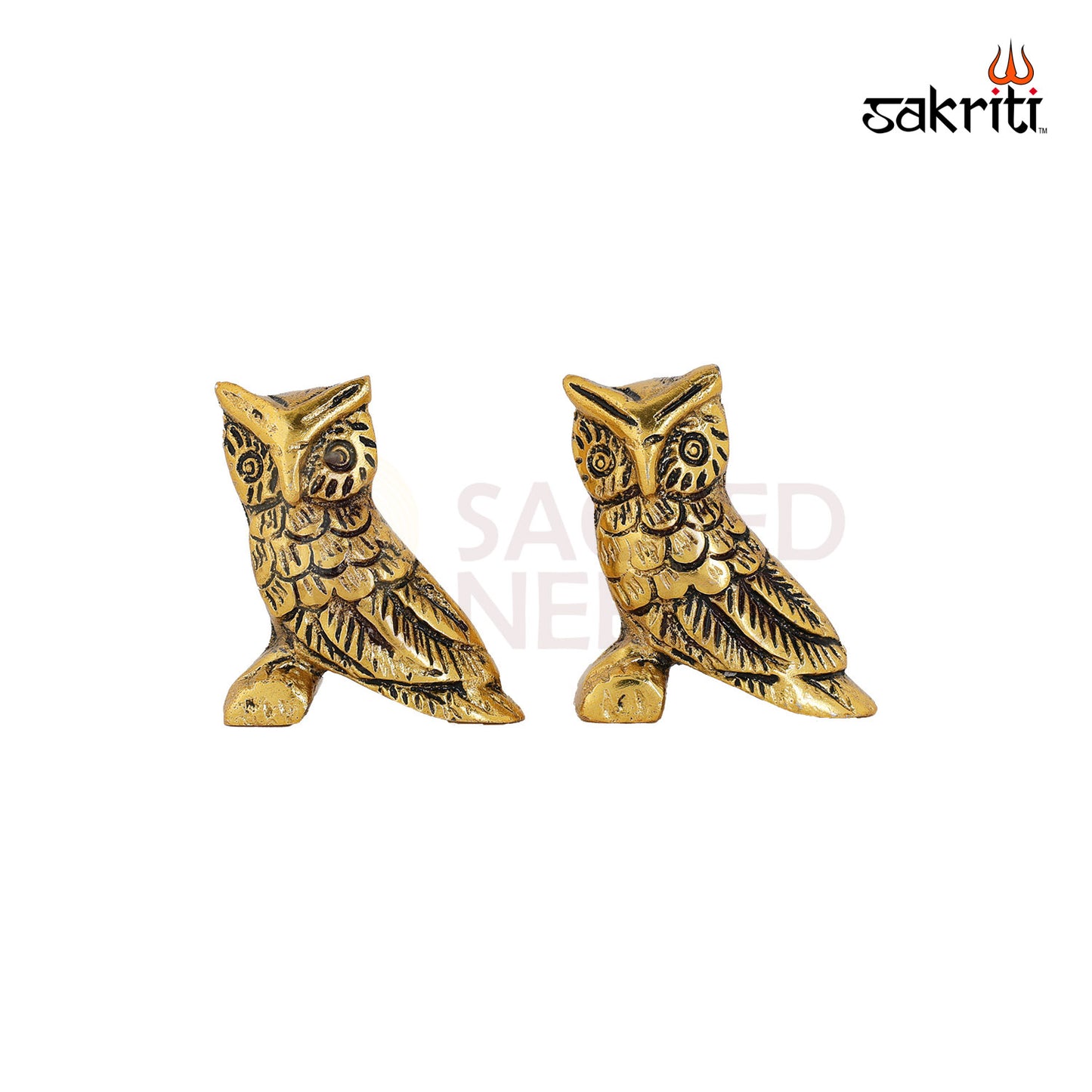 Aluminium Owl Pair Set Gold Polish – 2.2 Inch Good Luck Decorative Showpiece