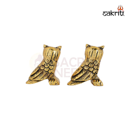 Aluminium Owl Pair Set Gold Polish – 2.2 Inch Good Luck Decorative Showpiece