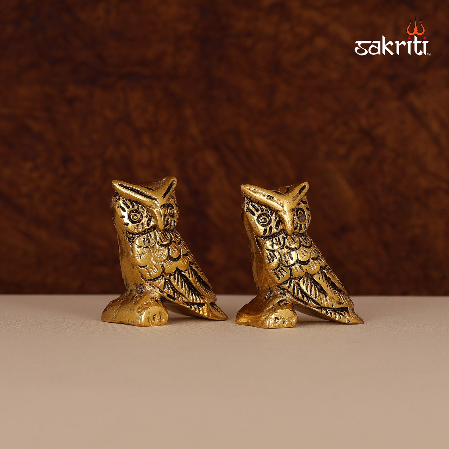 Aluminium Owl Pair Set Gold Polish – 2.2 Inch Good Luck Decorative Showpiece