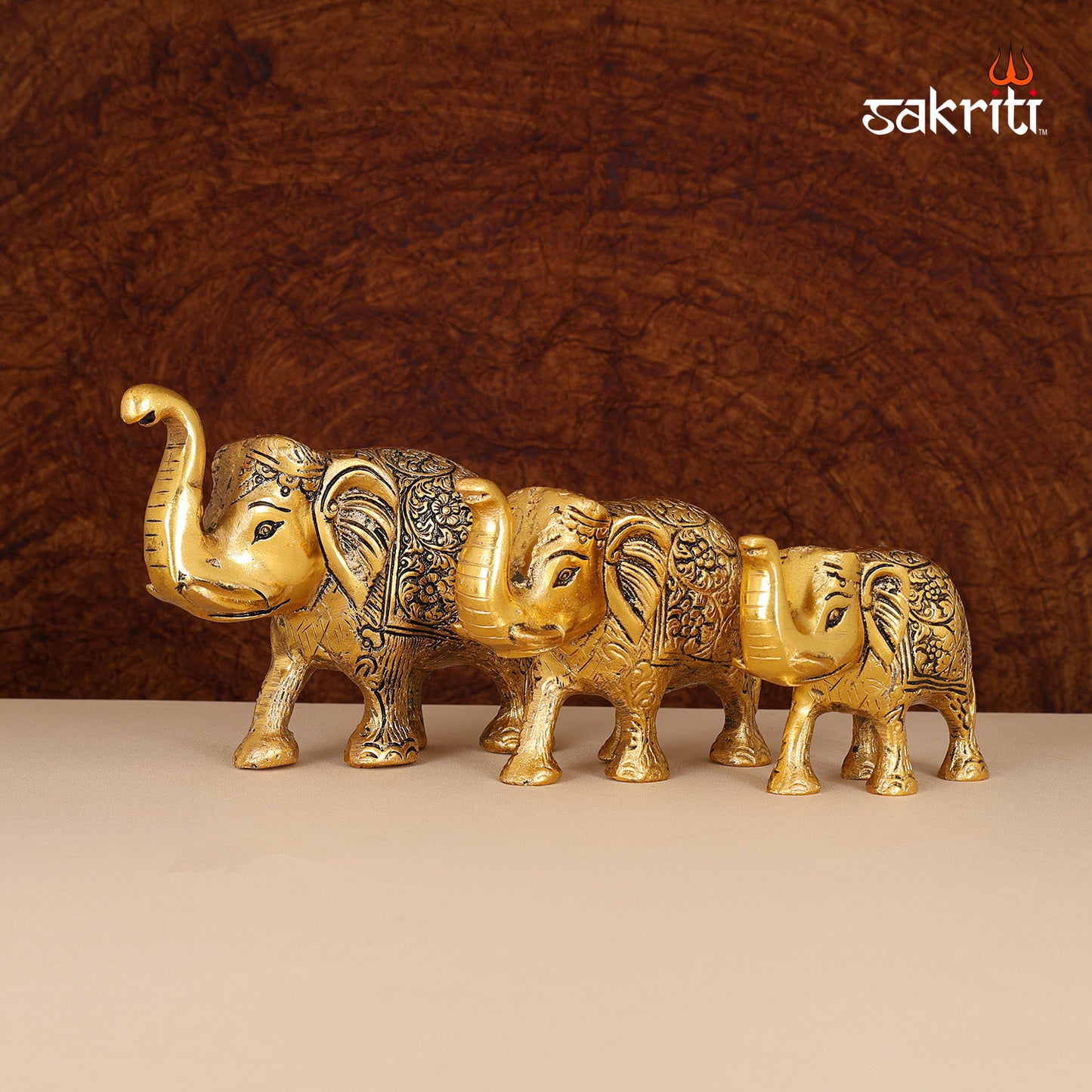 Aluminium Elephant Set Gold Polish – 5.2 Inch Handcrafted Decorative Accent