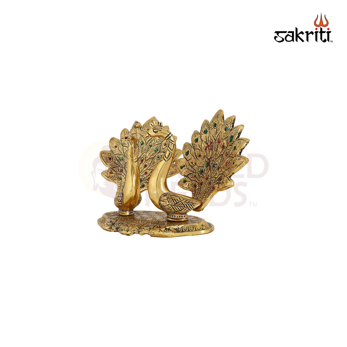 Aluminium Double Peacock Figurine Gold Polish – 5.8 Inch Festive Decorative Idol