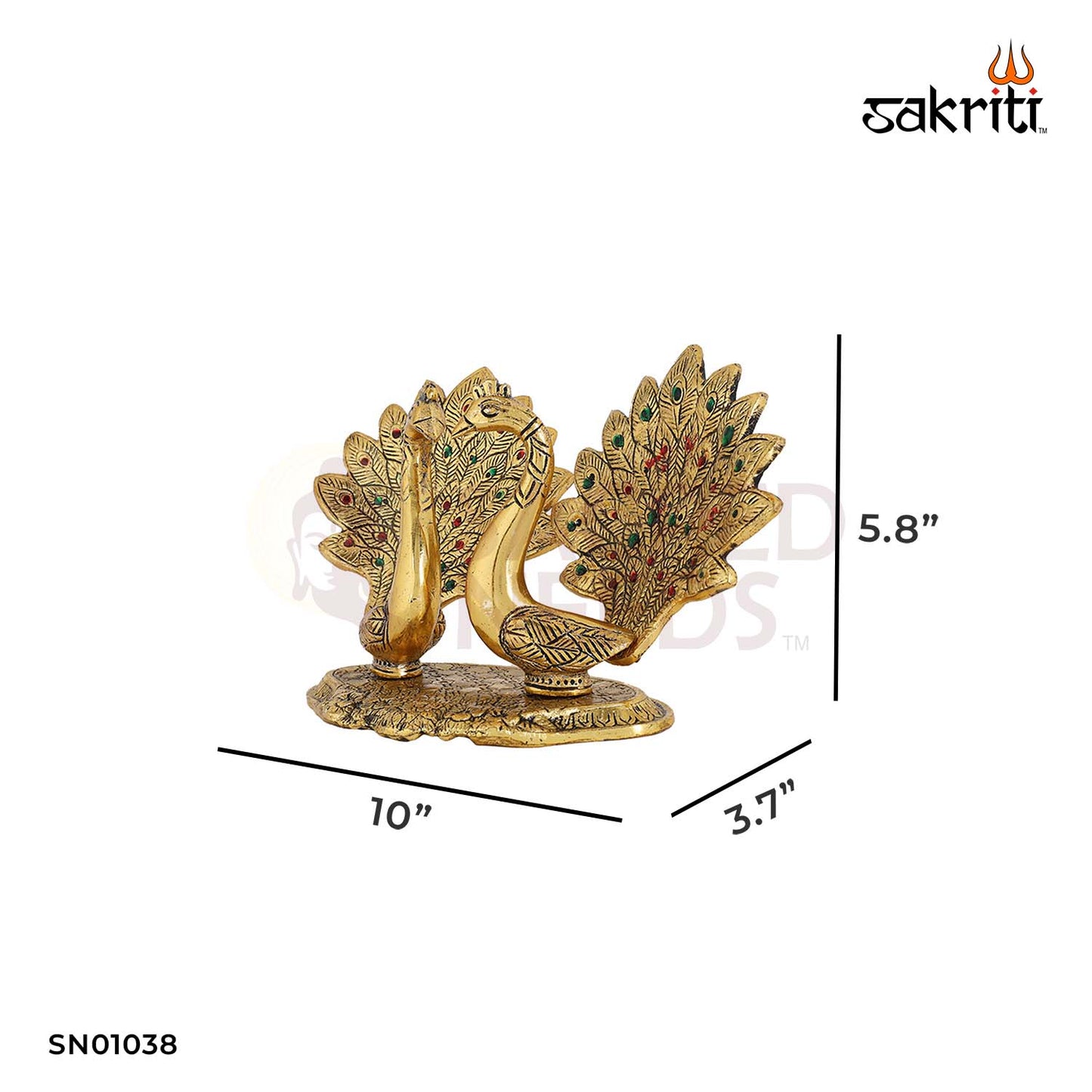 Aluminium Double Peacock Figurine Gold Polish – 5.8 Inch Festive Decorative Idol