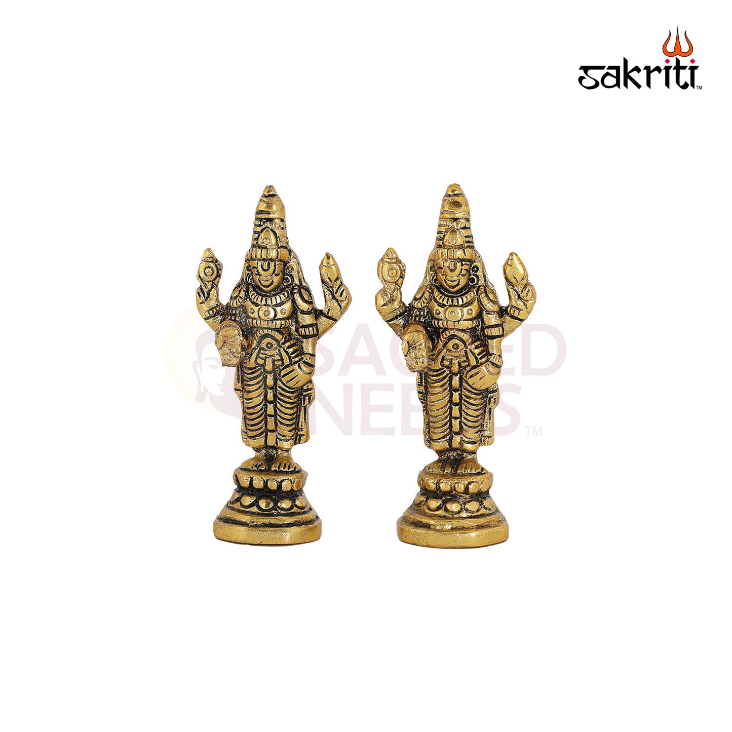 Aluminium Perumal Set Gold Polish – 3.7 Inch Miniature God Idol Set for Worship