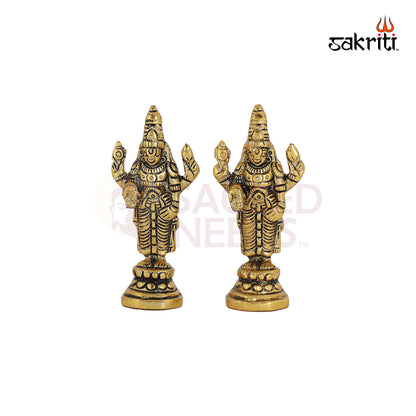 Aluminium Perumal Set Gold Polish – 3.7 Inch Miniature God Idol Set for Worship