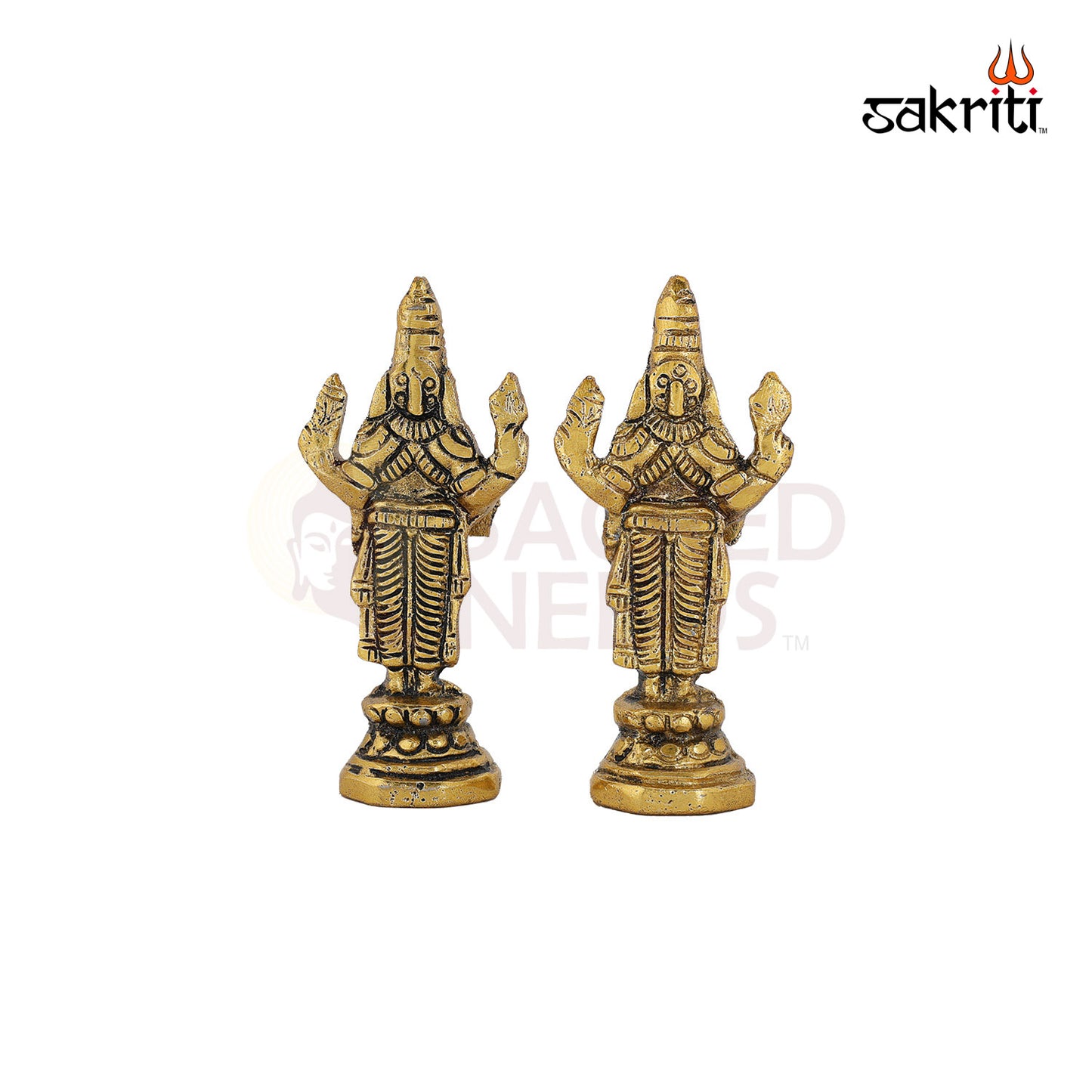 Aluminium Perumal Set Gold Polish – 3.7 Inch Miniature God Idol Set for Worship