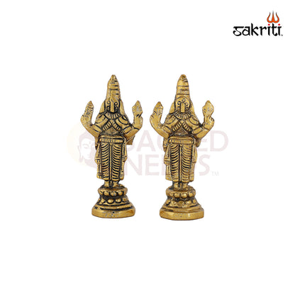 Aluminium Perumal Set Gold Polish – 3.7 Inch Miniature God Idol Set for Worship