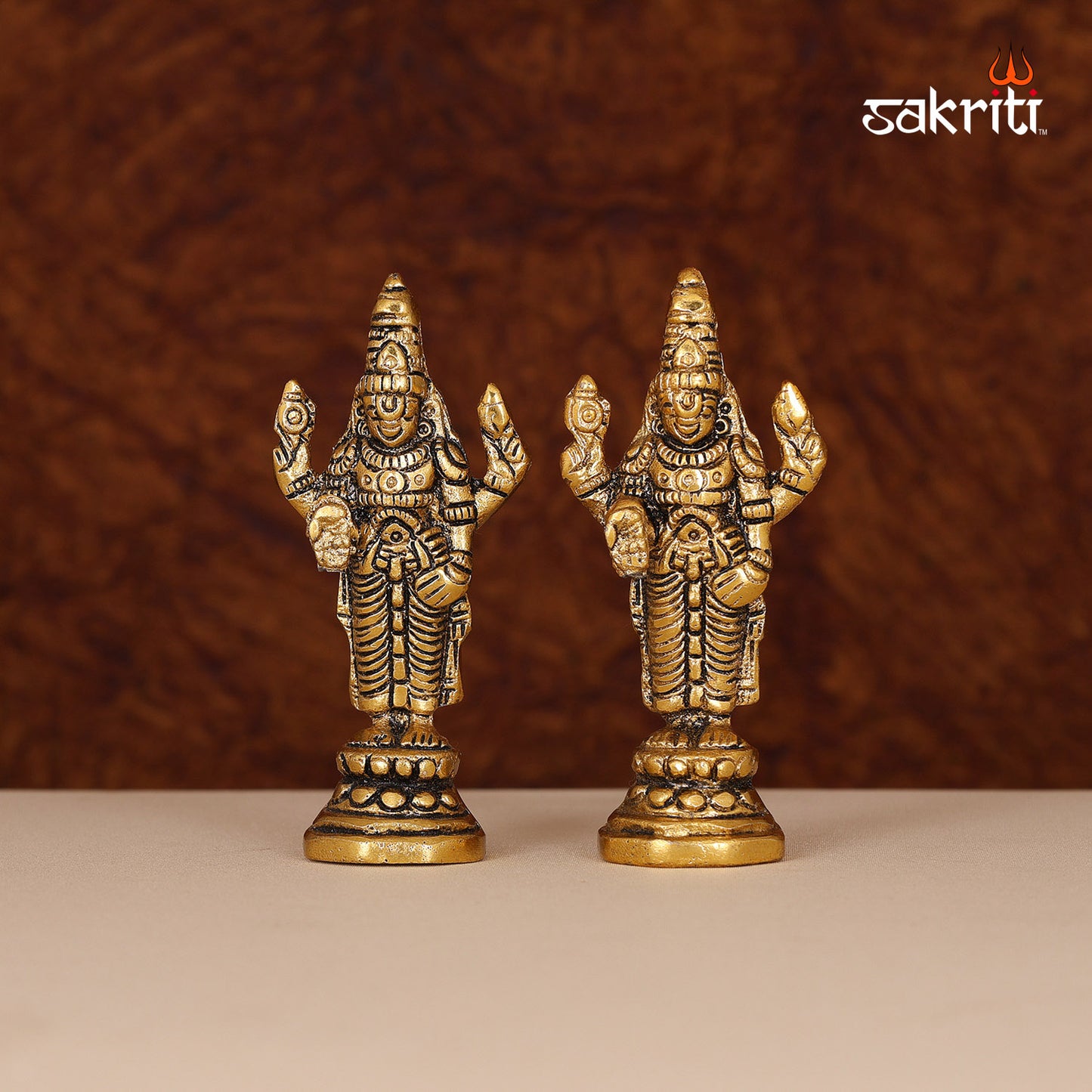 Aluminium Perumal Set Gold Polish – 3.7 Inch Miniature God Idol Set for Worship