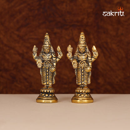 Aluminium Perumal Set Gold Polish – 3.7 Inch Miniature God Idol Set for Worship
