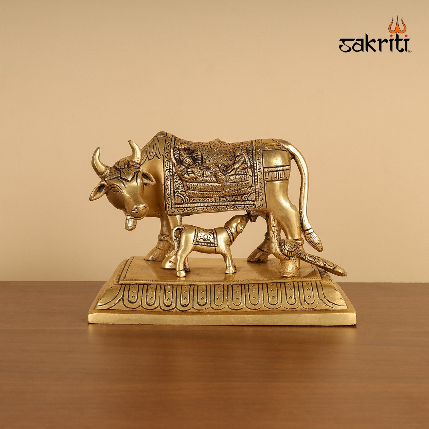 Pure Brass,Kamadhenu,Cow&Calf,Temple,Pooja Room,Home Decor,Gift.