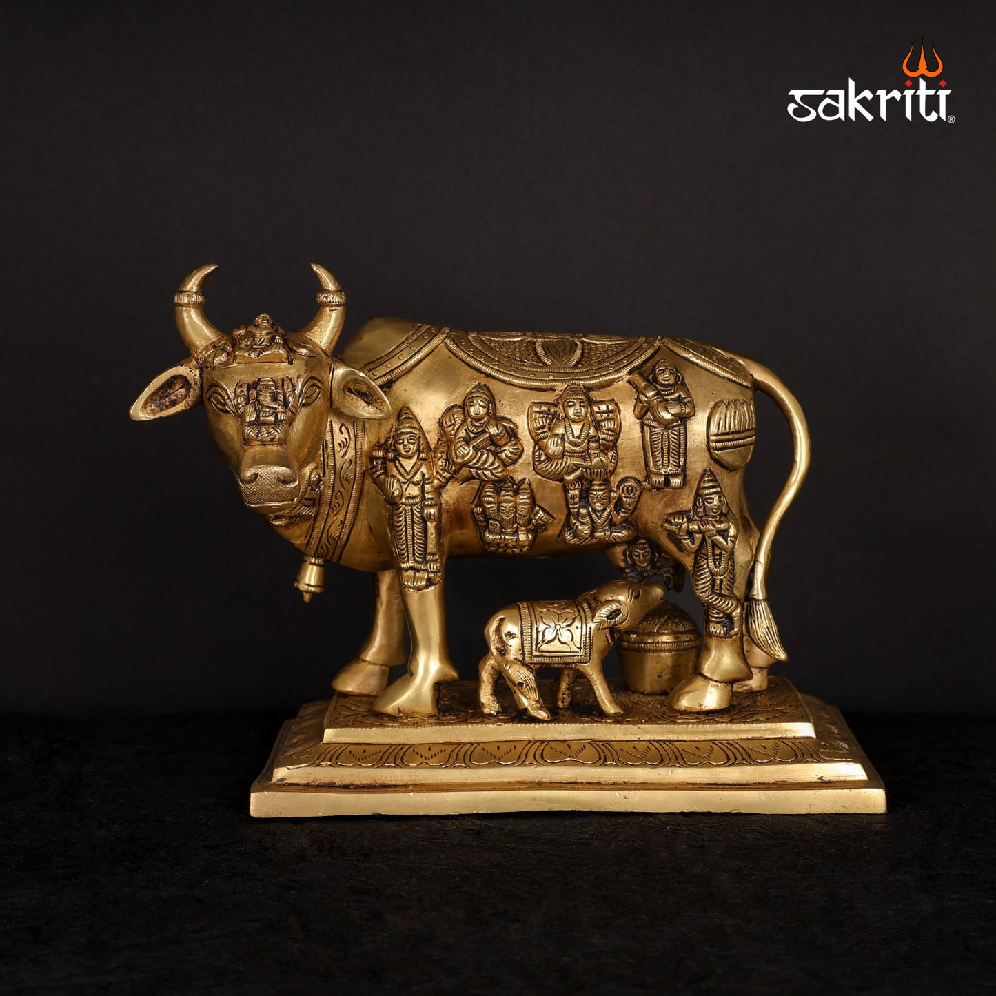 Pure Brass,Kamadhenu,Cow&Calf,Temple,Pooja Room,Home Decor,Gift.