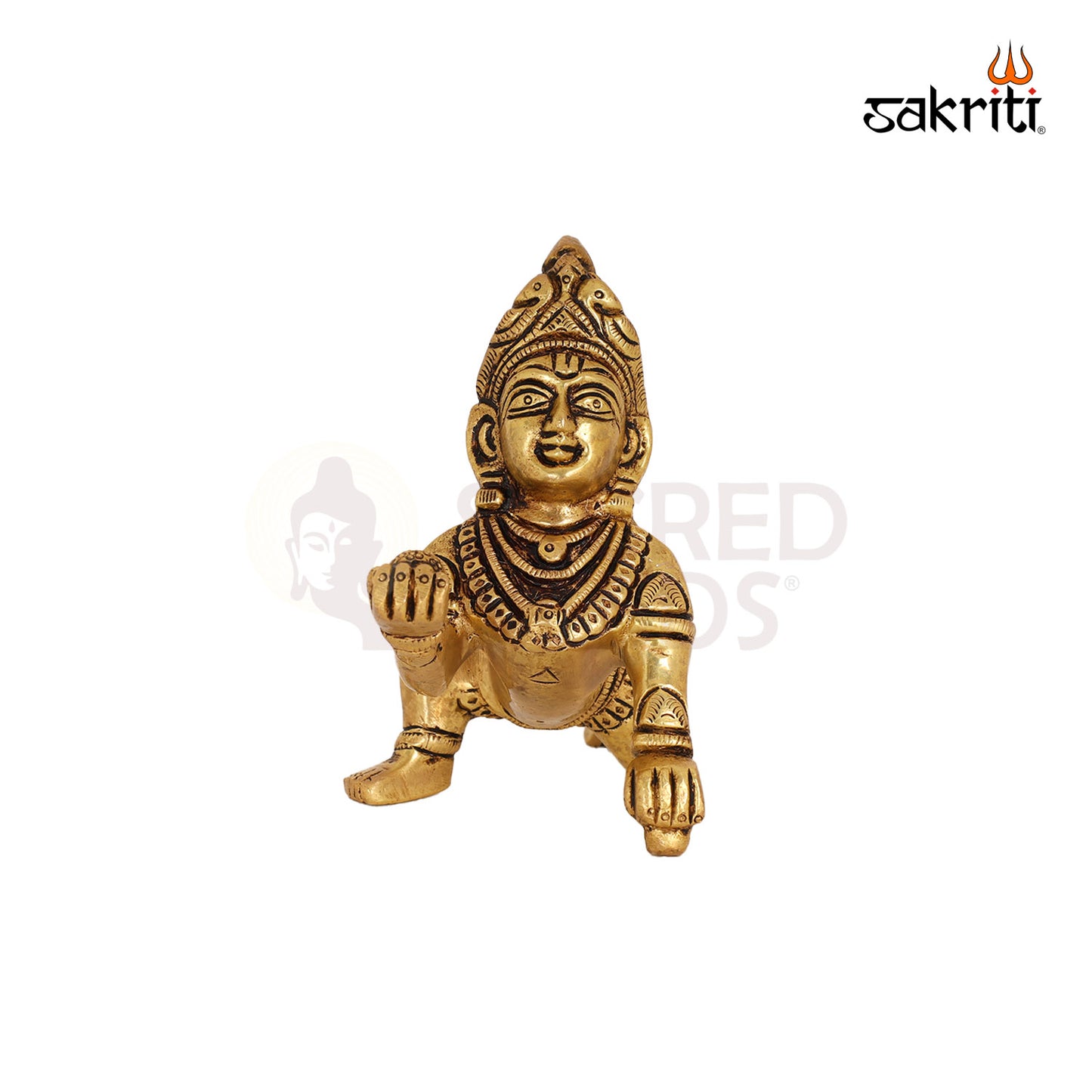 Brass Krishna with Ladoo – 4.1 Inch Little Krishna Decorative Idol for Home
