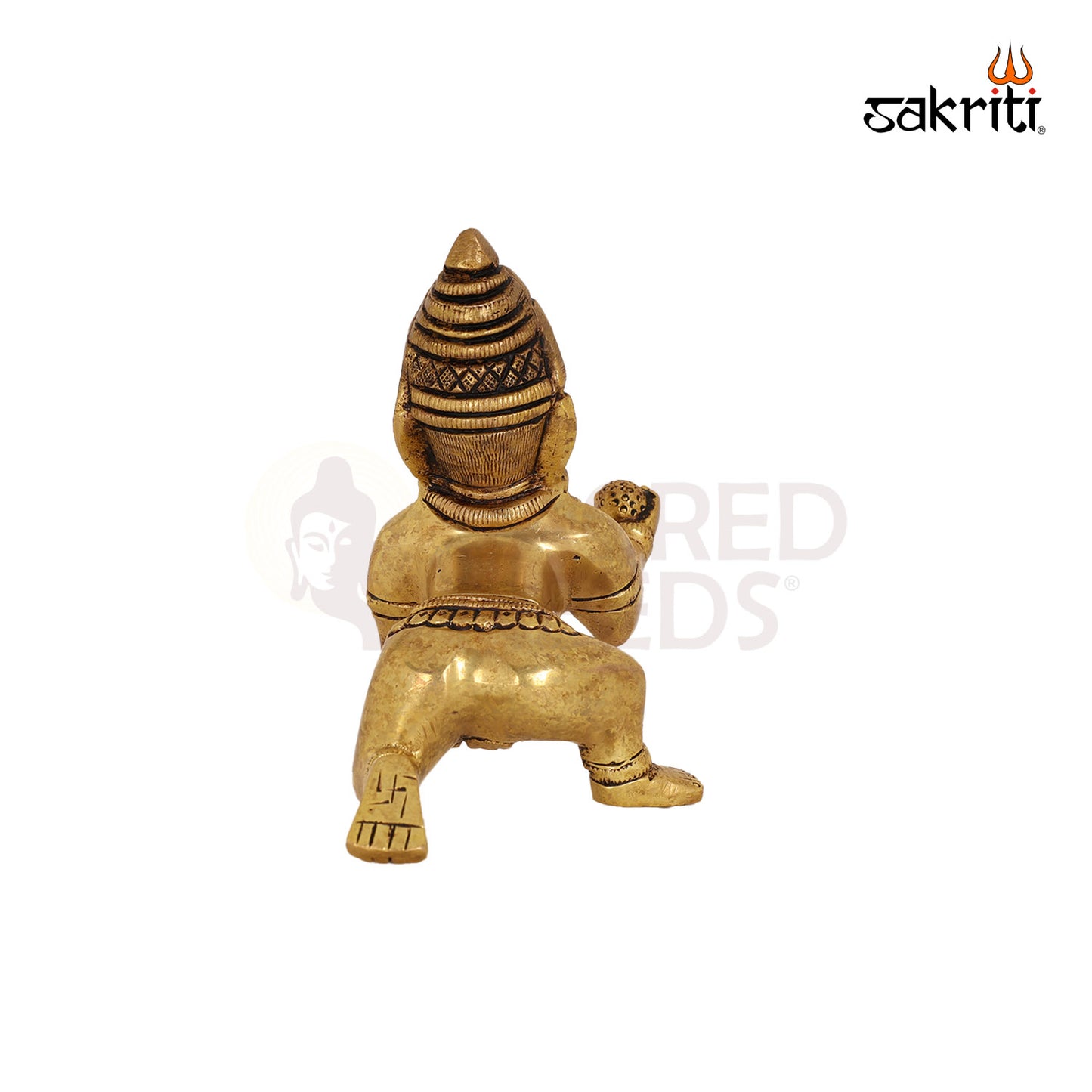 Brass Krishna with Ladoo – 4.1 Inch Little Krishna Decorative Idol for Home