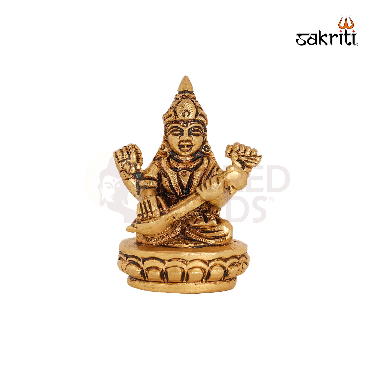 Brass Lotus Saraswathi – 2.7 Inch Goddess of Knowledge Idol for Students