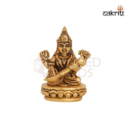 Brass Lotus Saraswathi – 2.7 Inch Goddess of Knowledge Idol for Students