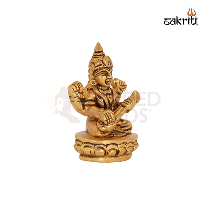 Brass Lotus Saraswathi – 2.7 Inch Goddess of Knowledge Idol for Students