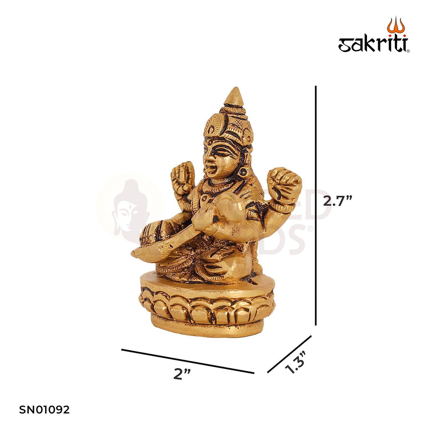 Brass Lotus Saraswathi – 2.7 Inch Goddess of Knowledge Idol for Students