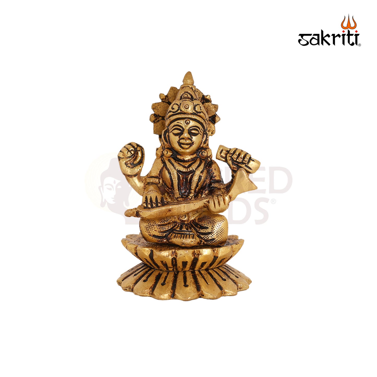 BRASS SARASWATHI WITH LOTUS BASE