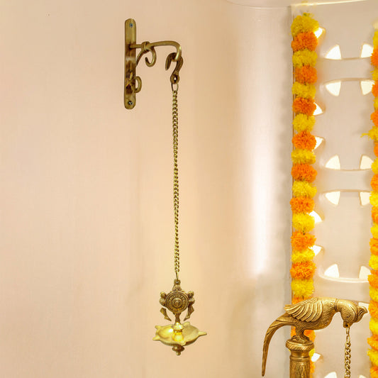 Brass Chakra Hanging Vilakku – 24 Inch Decorative Hanging Oil Lamp with Chakra Design