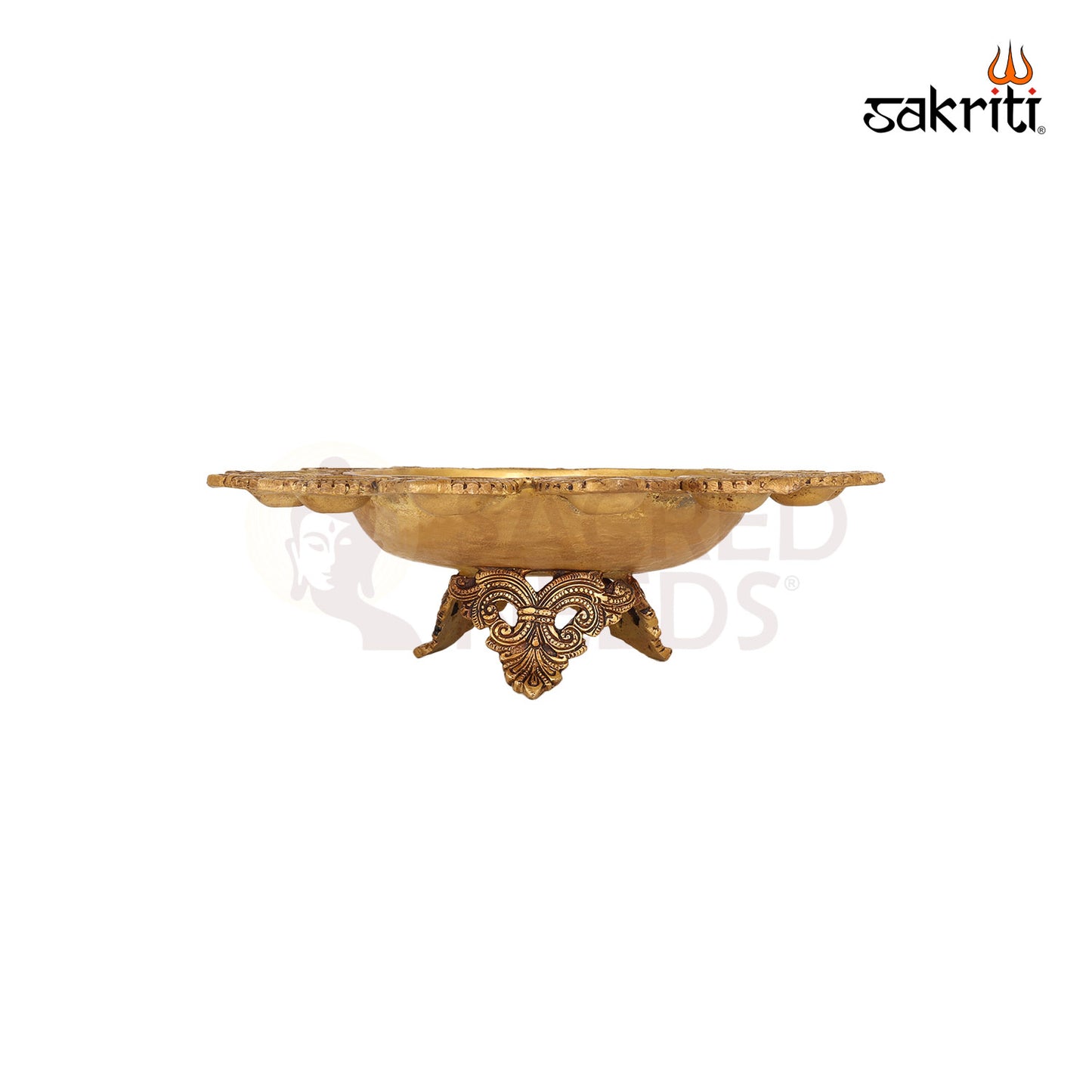 Brass Urli with Diya – 14  Inch length Decorative Bowl with Lamp for Flower or Oil Display