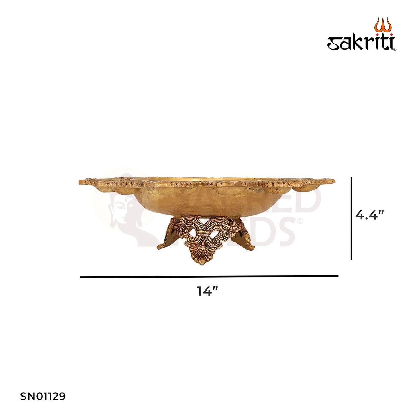 Brass Urli with Diya – 14  Inch length Decorative Bowl with Lamp for Flower or Oil Display