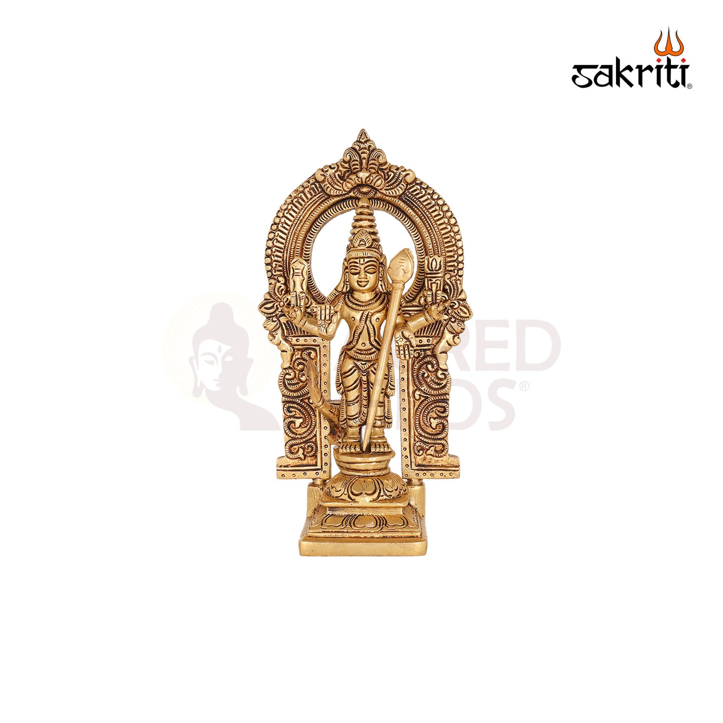 Brass Murugan with Arch – 7.5 Inch Lord Kartikeya Idol with Traditional Frame