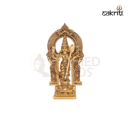 Brass Murugan with Arch – 7.5 Inch Lord Kartikeya Idol with Traditional Frame