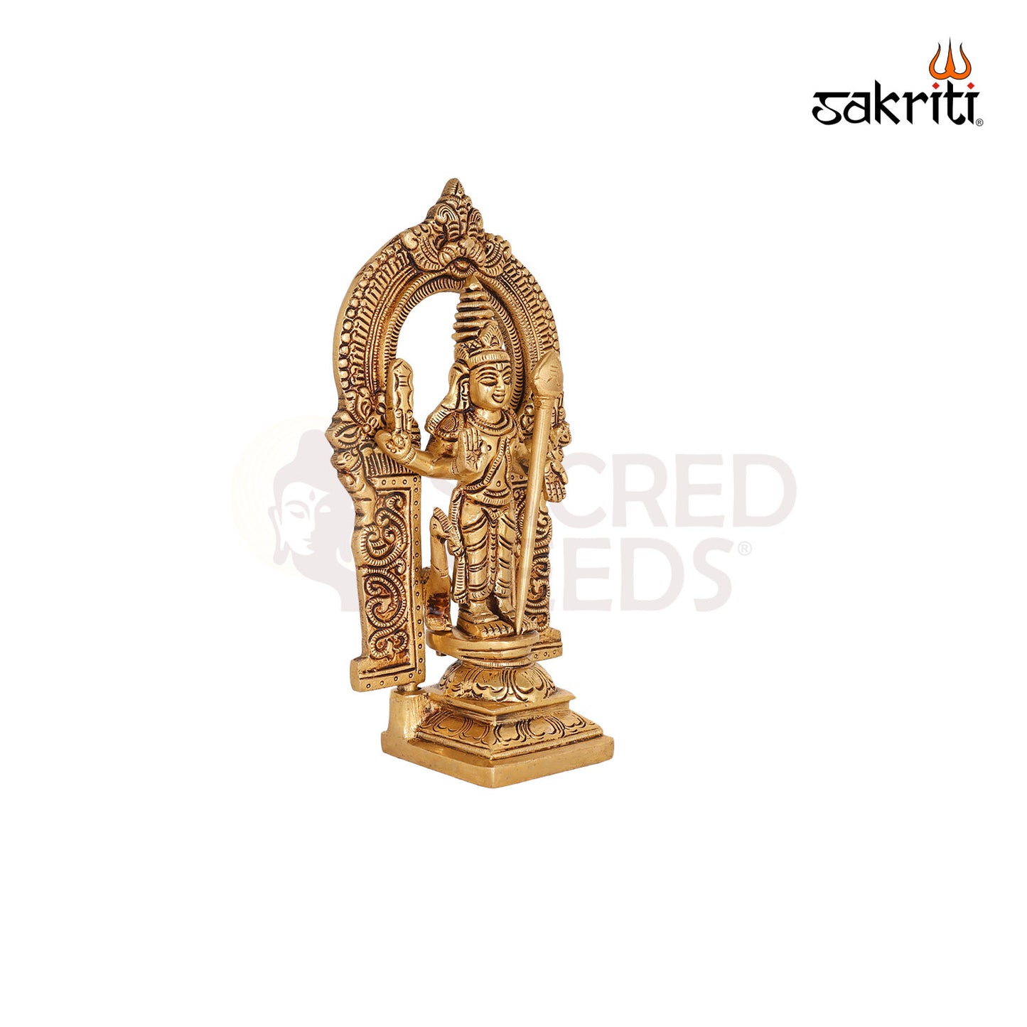 Brass Murugan with Arch – 7.5 Inch Lord Kartikeya Idol with Traditional Frame