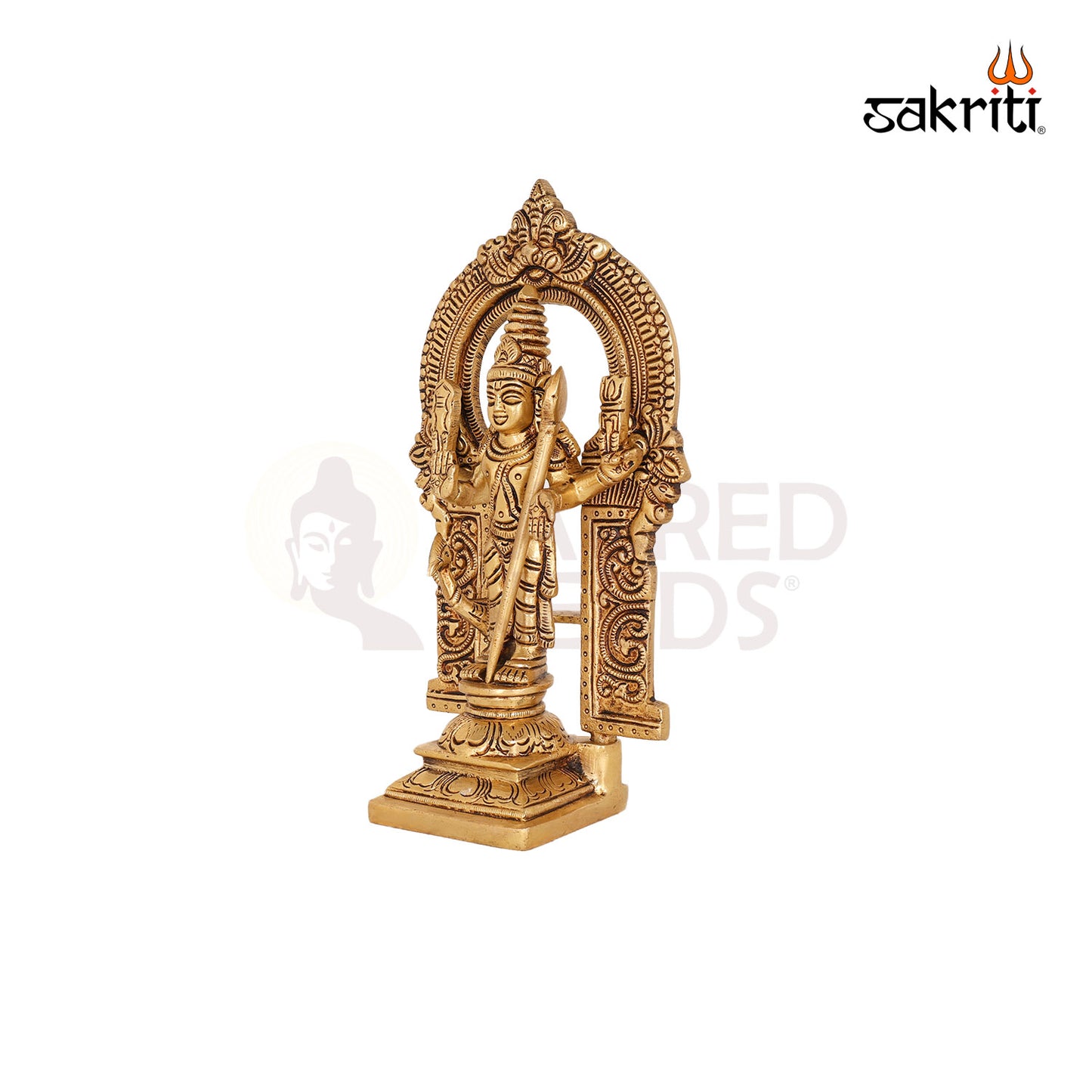 Brass Murugan with Arch – 7.5 Inch Lord Kartikeya Idol with Traditional Frame